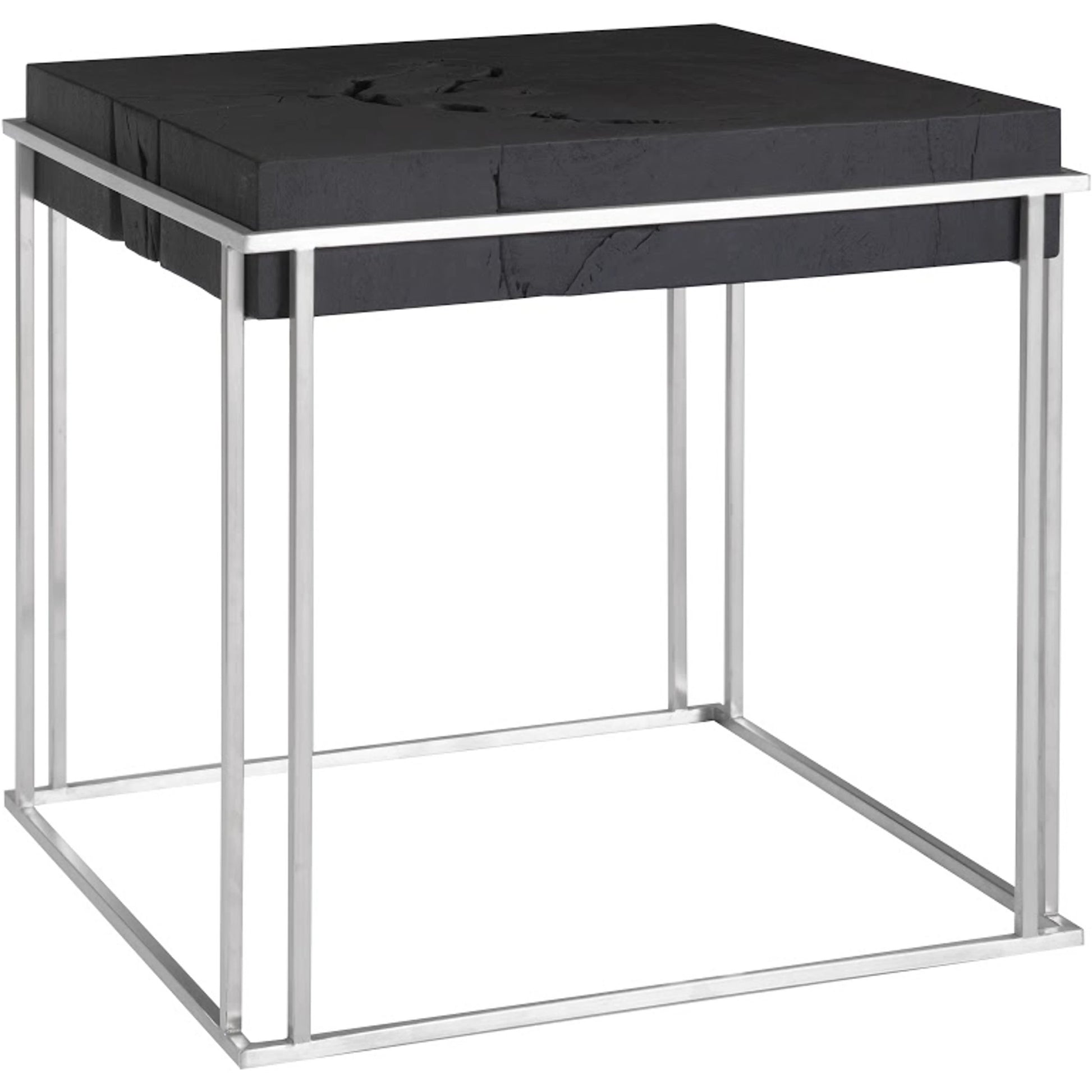 Burnt Block Side Table by Phillips Collection in black. Made from wood, metal, stainless steel in a modern style.