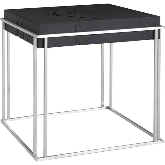 Burnt Block Side Table by Phillips Collection in black. Made from wood, metal, stainless steel in a modern style.