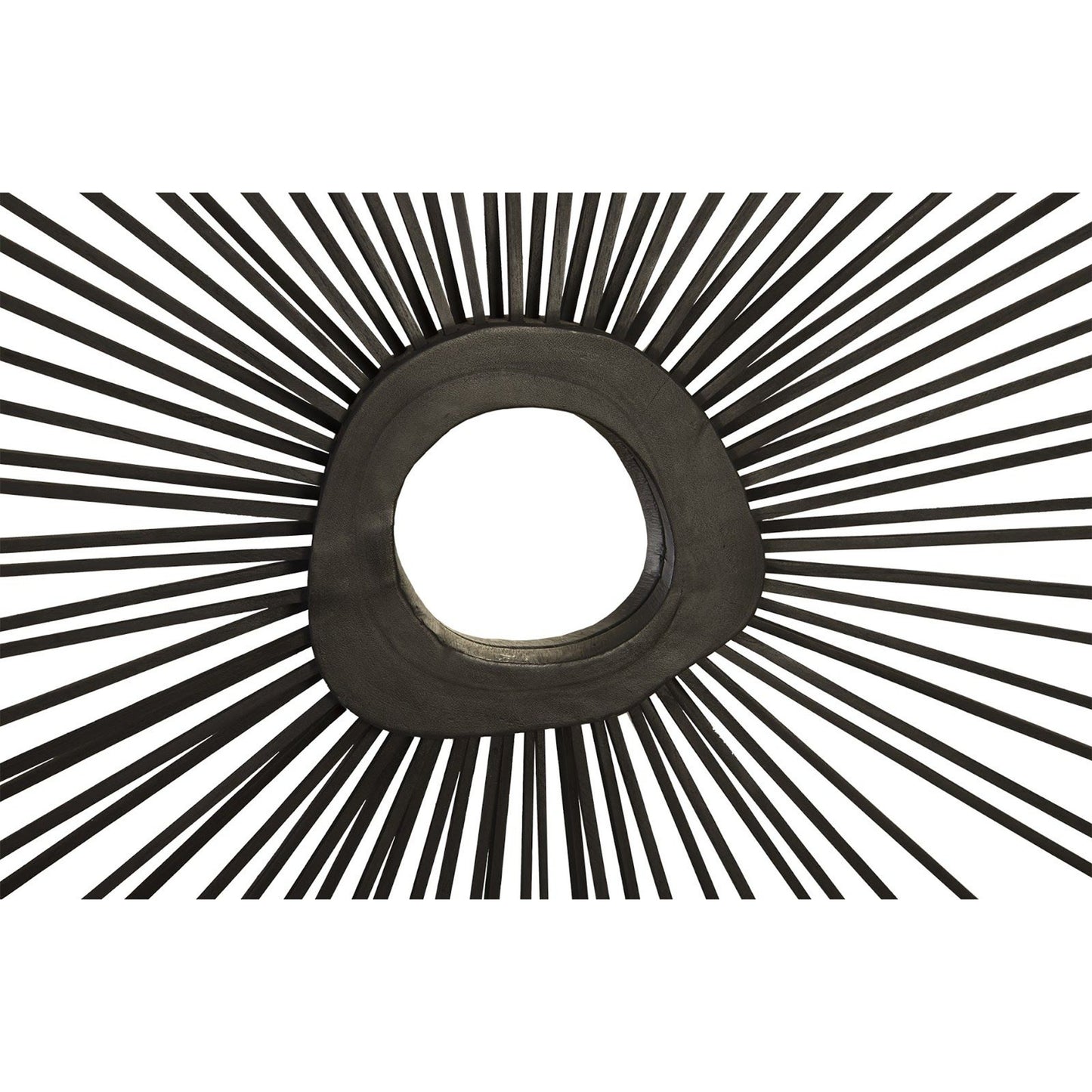 012 SR-820972 | Closeup | Spoke Round Mirror by Phillips Collection in charred. Made from wood in a modern style.