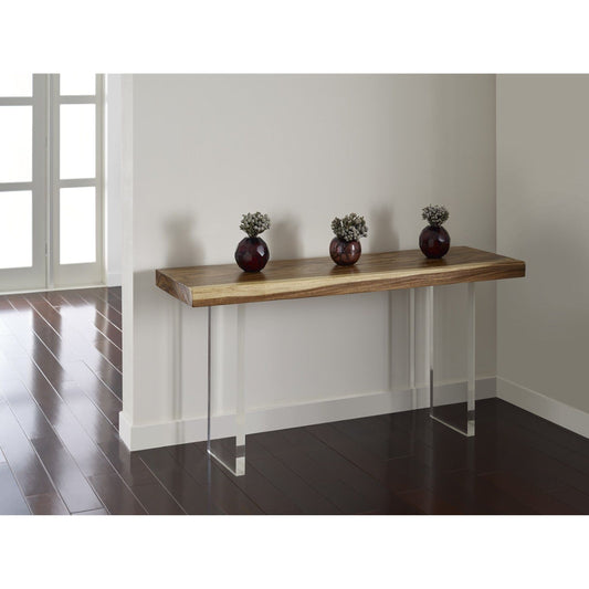 Floating 60" Console Table Acrylic Legs by Phillips Collection in brown, clear. Made from wood, resin in a modern style.