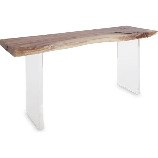 Floating 60" Console Table Acrylic Legs by Phillips Collection in brown, clear. Made from wood, resin in a modern style.