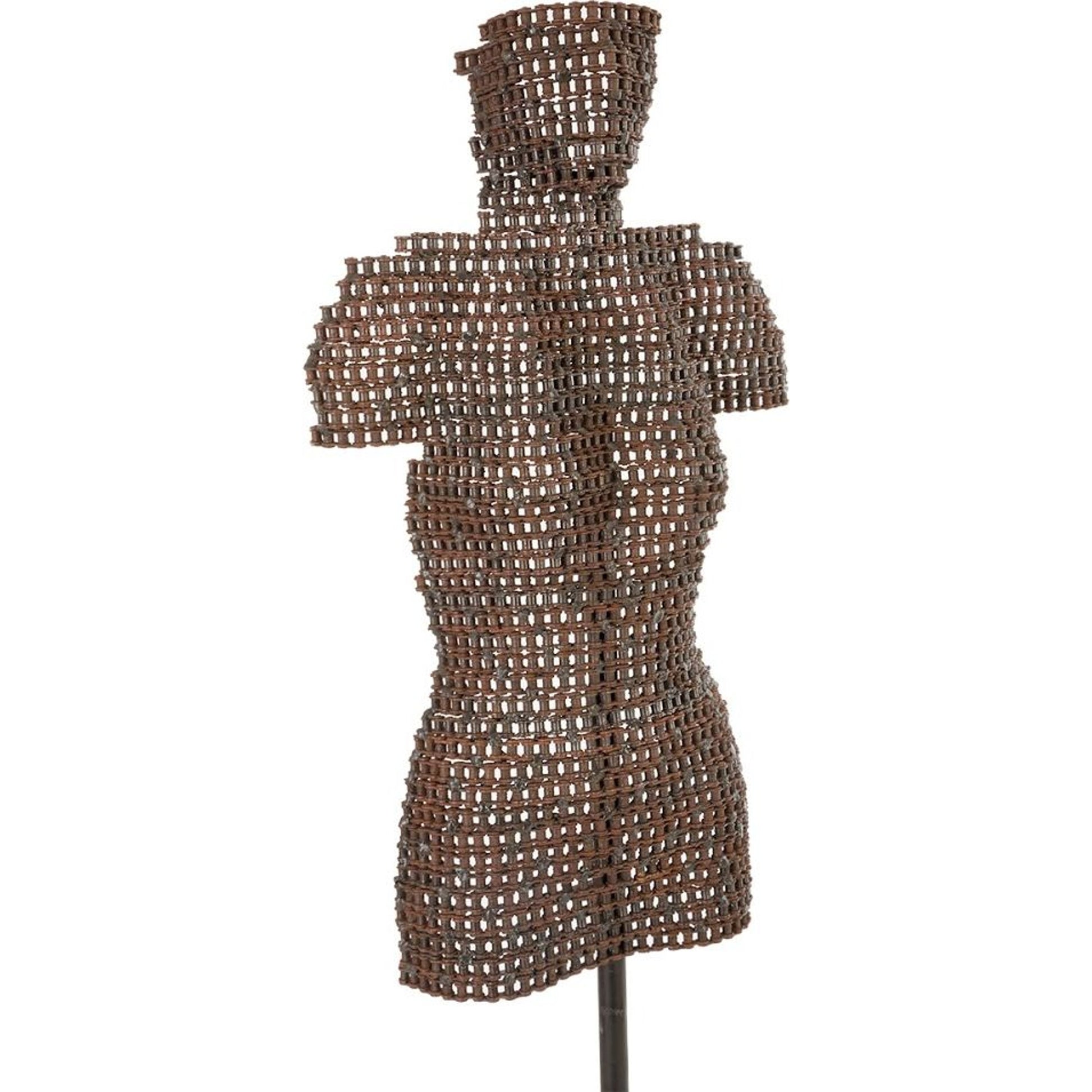 Chain Bust Sculpture on Stand by Phillips Collection in brown and rust. Made from metal in a modern style.