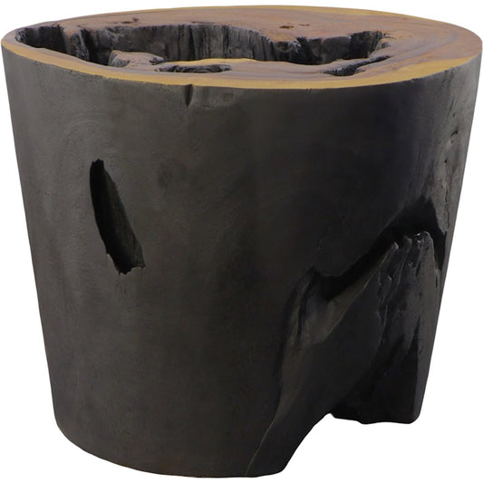 Chamcha Wood Side Table Burnt Edge by Phillips Collection in black, brown and natural, charred. Made from wood, chamcha wood in a rustic style.