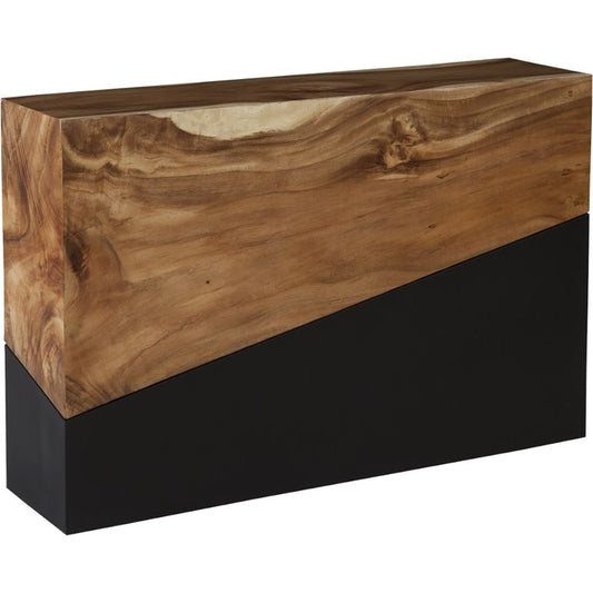 Geometry Console Table by Phillips Collection in gray stone. Made from wood in a rustic style.
