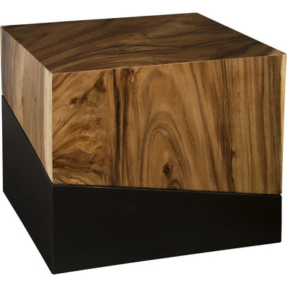 Geometry Side Table by Phillips Collection in gray stone. Made from wood in a rustic style.