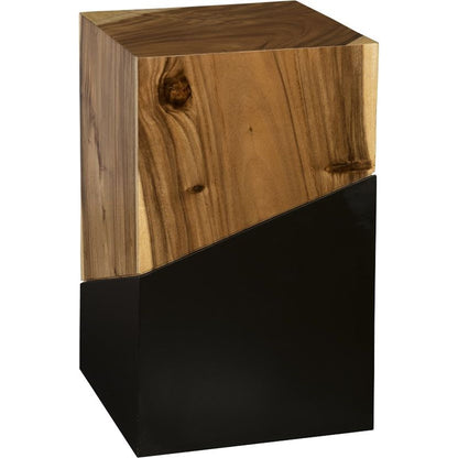 Geometry Side Table by Phillips Collection in gray stone. Made from wood in a rustic style.