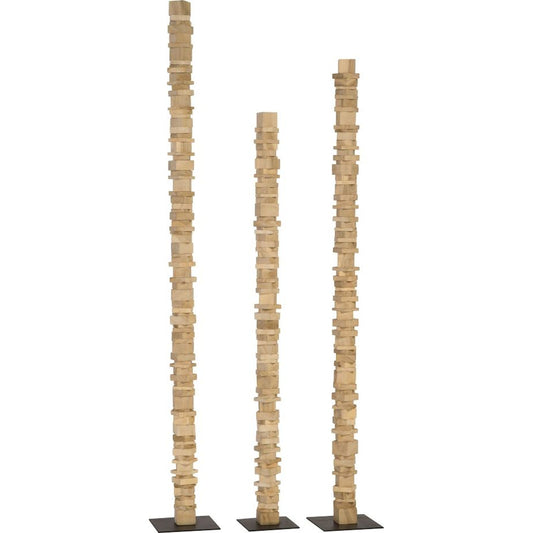 Stacked Wood Floor Sculptures (Set of 3) by Phillips Collection in black, brown and bleached. Made from wood in a coastal style.