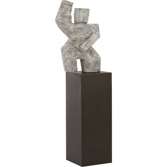 Tai Chi Arm Up Sculpture on Pedestal by Phillips Collection in gray stone, black and gray stone. Made from wood in a eclectic & global style.