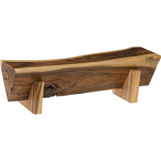 Chamcha Wood Triangle Bench by Phillips Collection in gray stone. Made from wood in a rustic style.