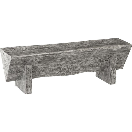 Chamcha Wood Triangle Bench by Phillips Collection in gray stone. Made from wood in a rustic style.