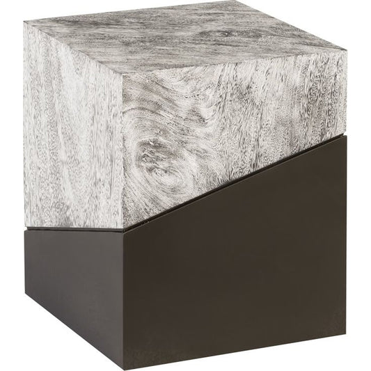 Geometry Stool by Phillips Collection in gray stone. Made from wood in a modern style.