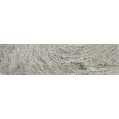 Geometry Console Table by Phillips Collection in gray stone. Made from wood in a rustic style.