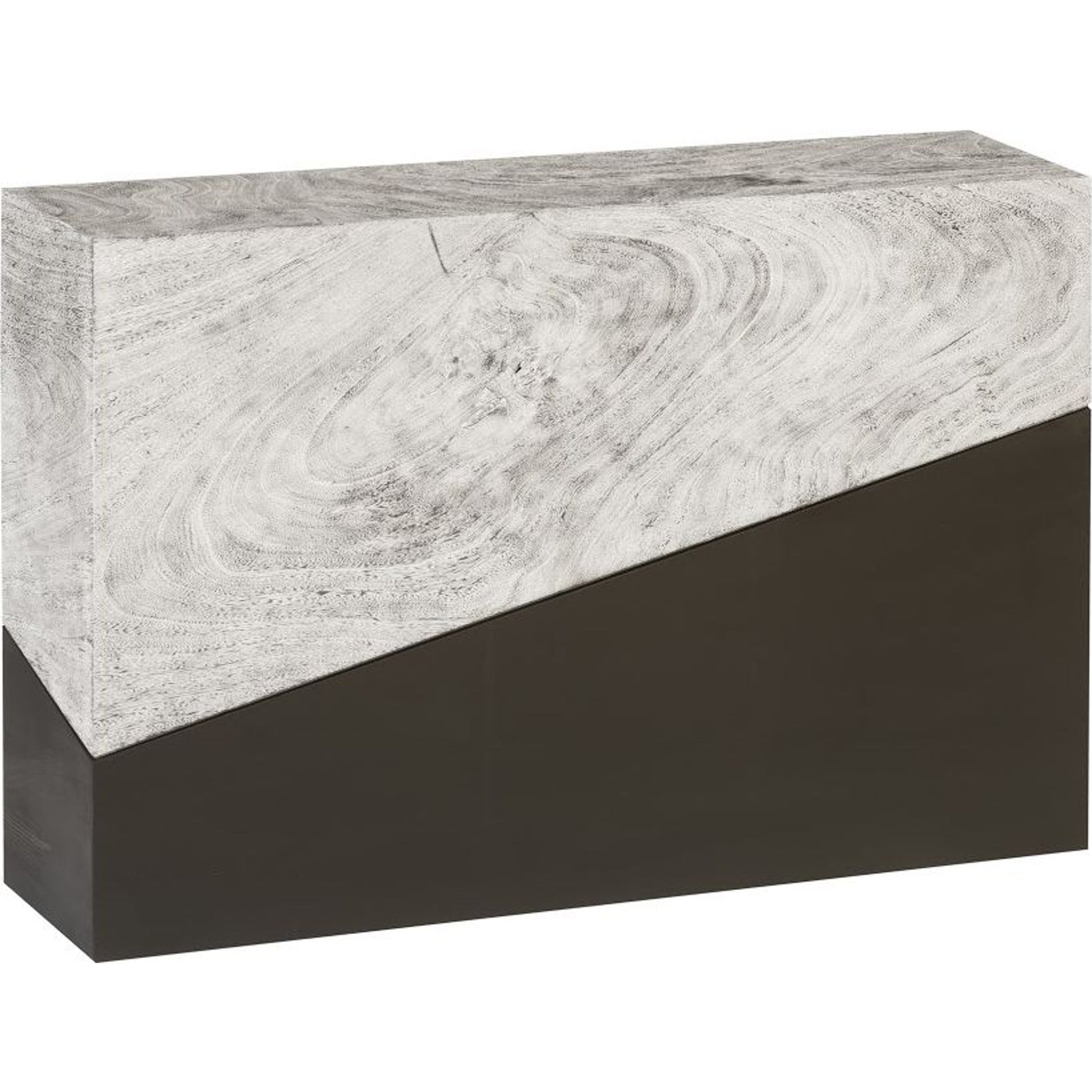 Geometry Console Table by Phillips Collection in gray stone. Made from wood in a rustic style.