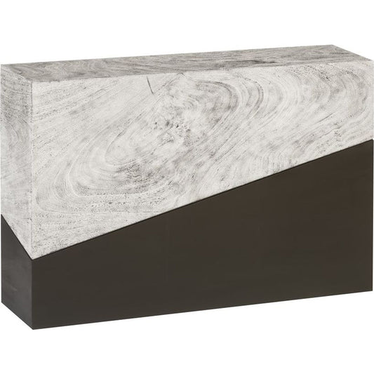Geometry Console Table by Phillips Collection in gray stone. Made from wood in a rustic style.