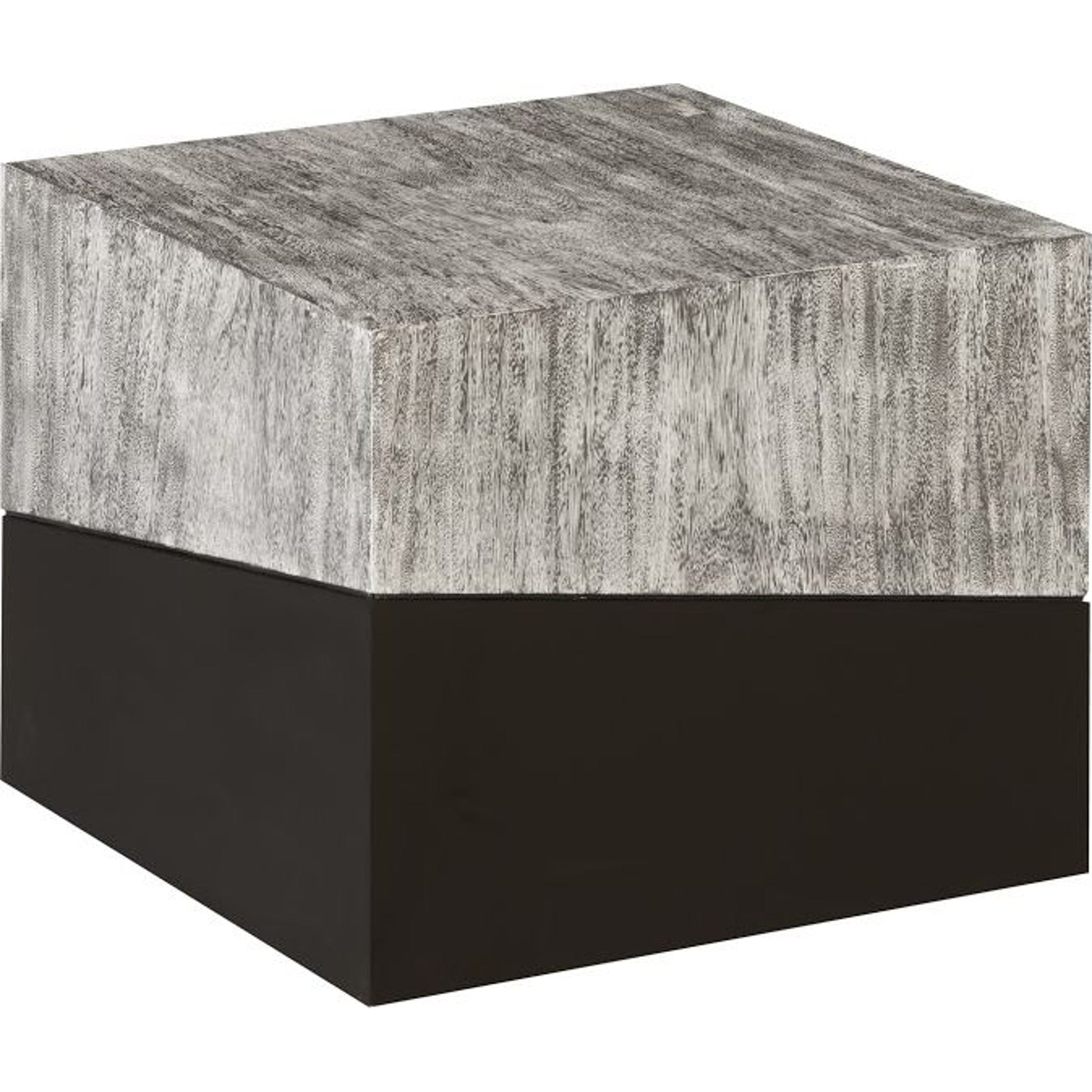 Geometry Side Table by Phillips Collection in gray stone. Made from wood in a rustic style.