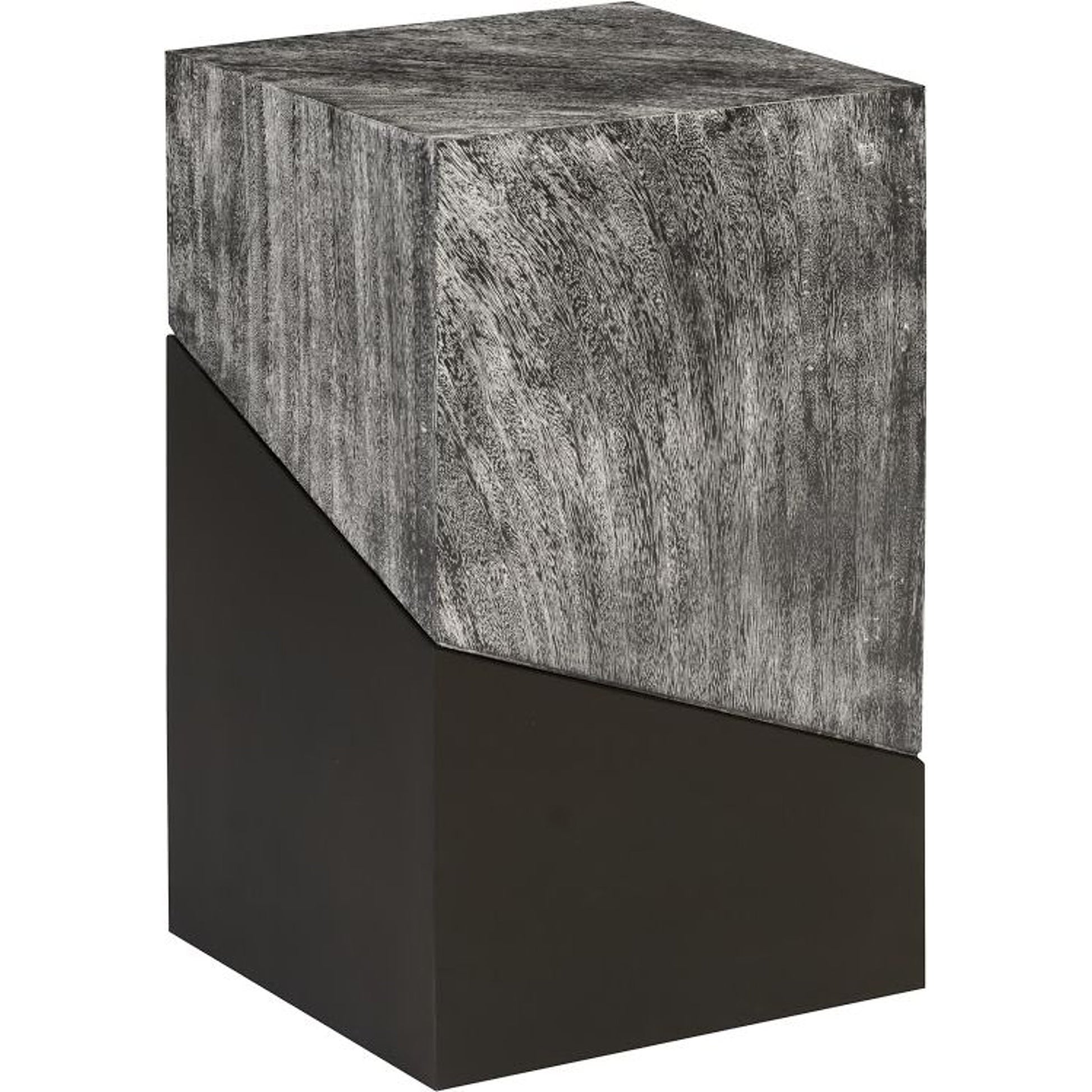 Geometry Side Table by Phillips Collection in gray stone. Made from wood in a rustic style.