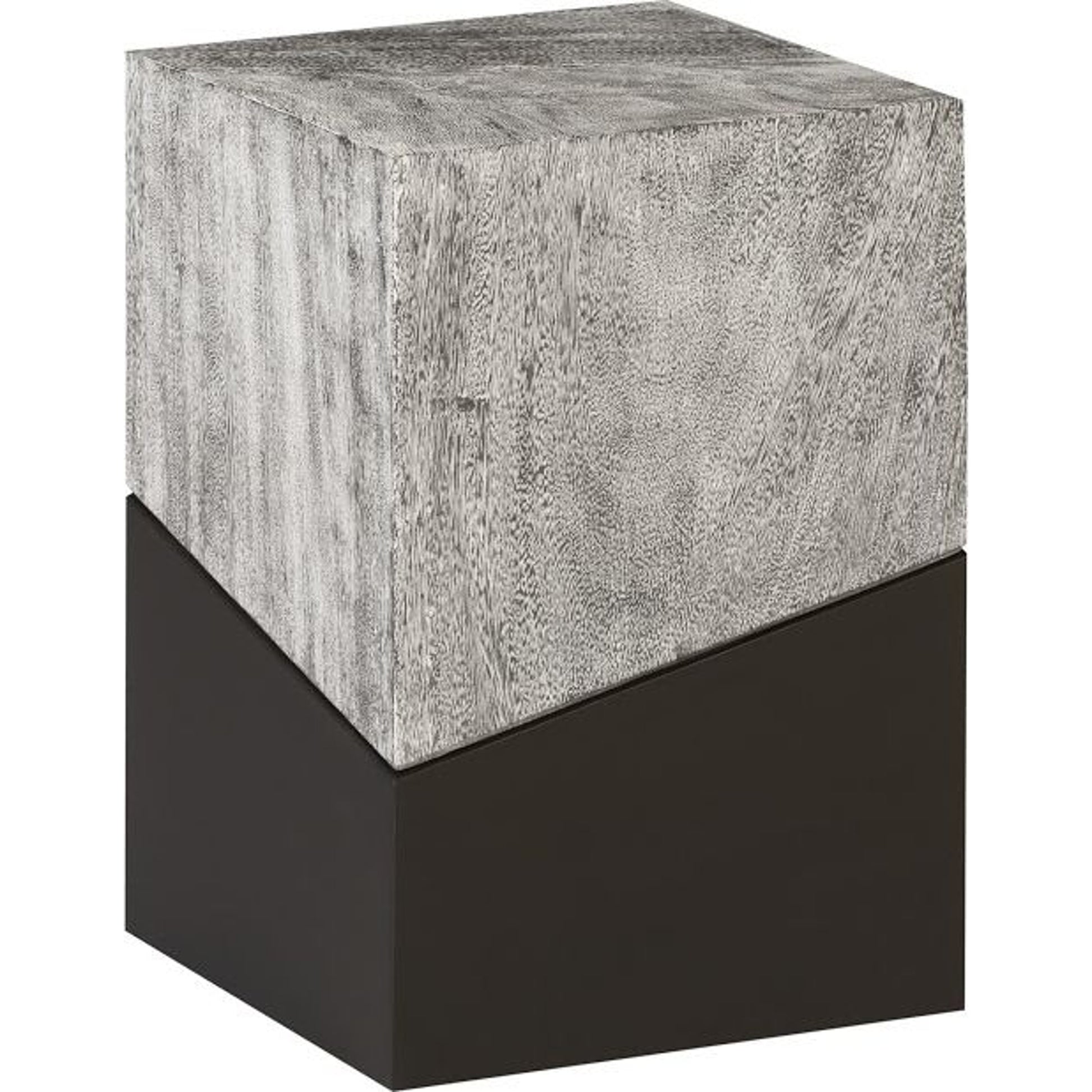 Geometry Side Table by Phillips Collection in gray stone. Made from wood in a rustic style.