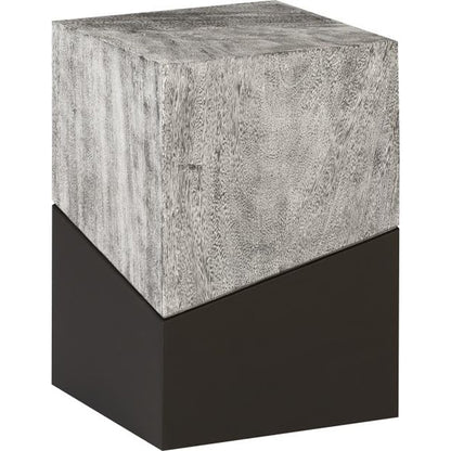 Geometry Side Table by Phillips Collection in gray stone. Made from wood in a rustic style.