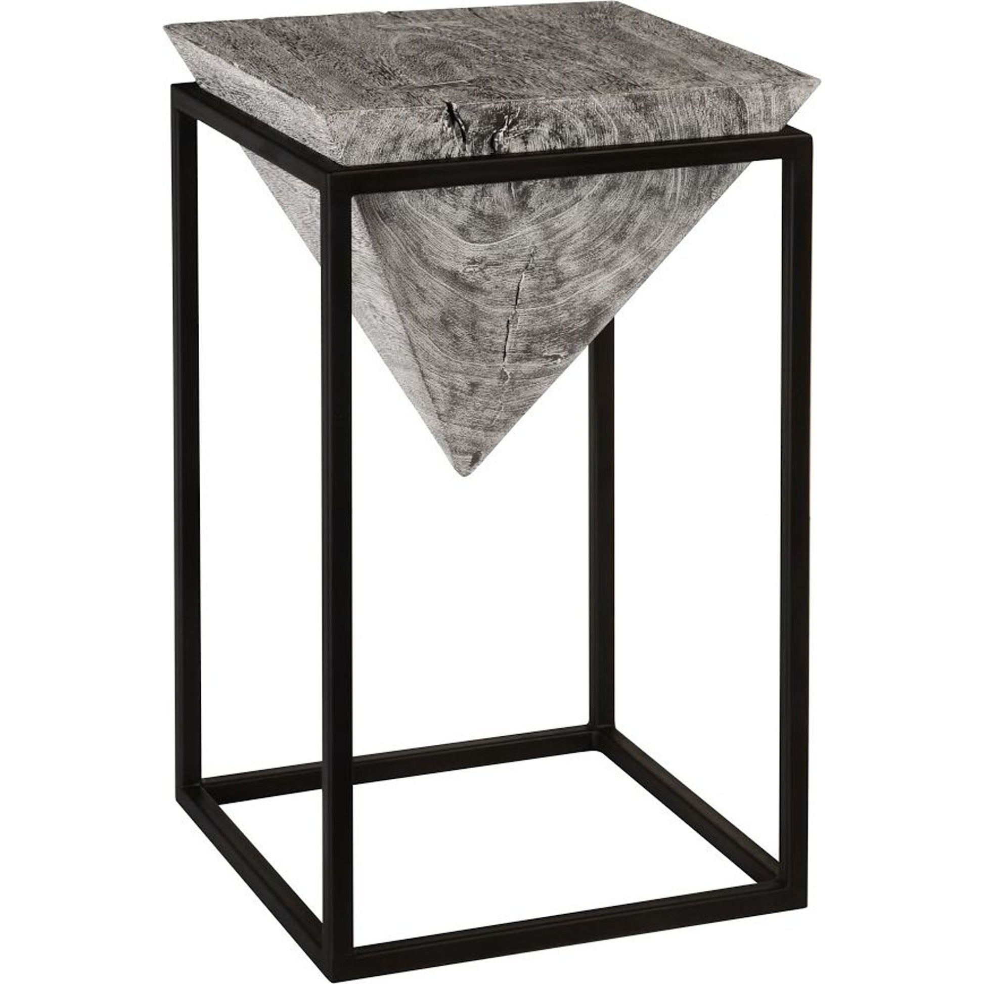 Inverted Pyramid Side Table by Phillips Collection. Made from wood, chamcha wood, metal, iron in a rustic style.