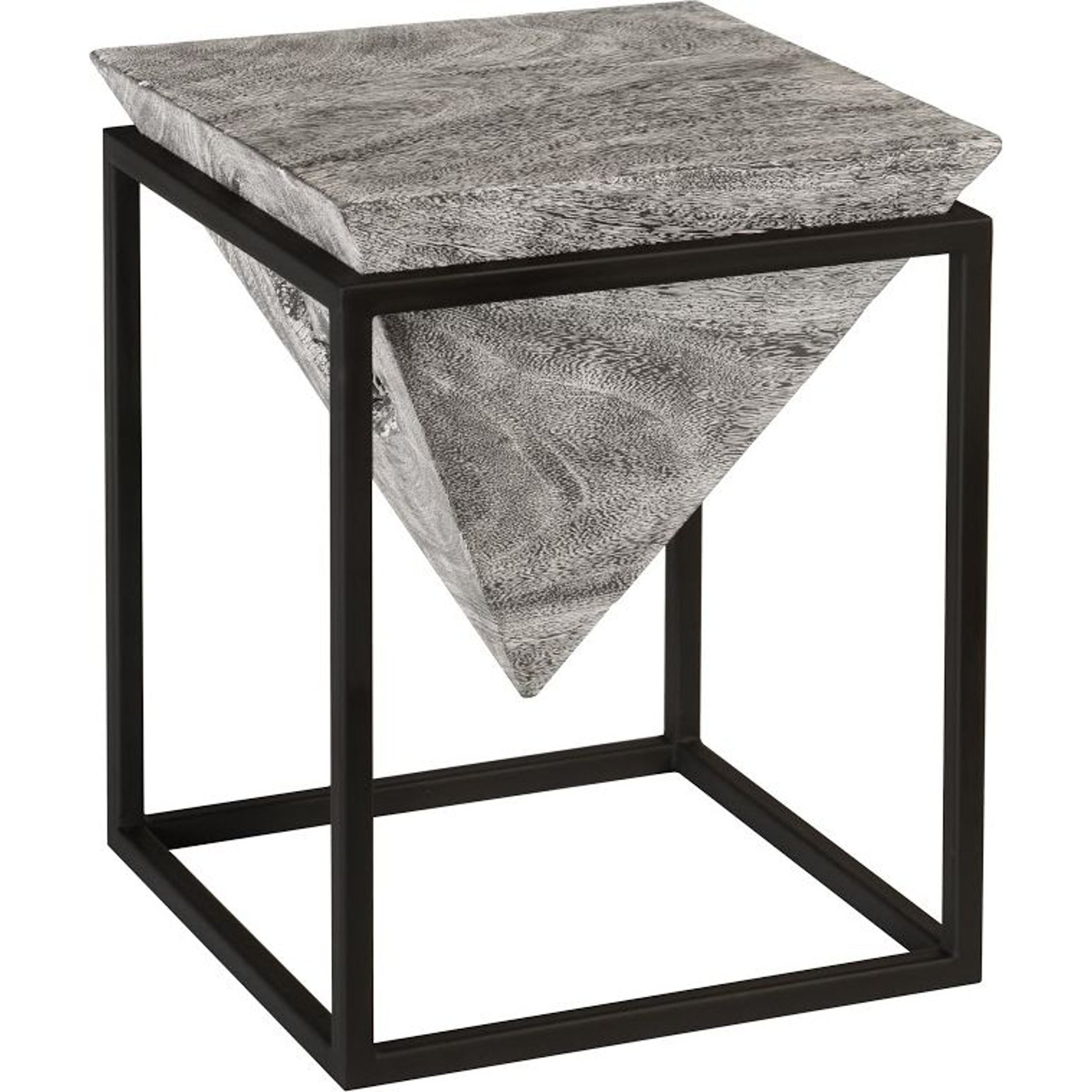Inverted Pyramid Side Table by Phillips Collection. Made from wood, chamcha wood, metal, iron in a rustic style.