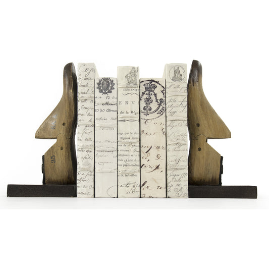 Resin Shoe Bookends by Zentique in beige, distressed browns, black and resin. Made from resin in a traditional style.