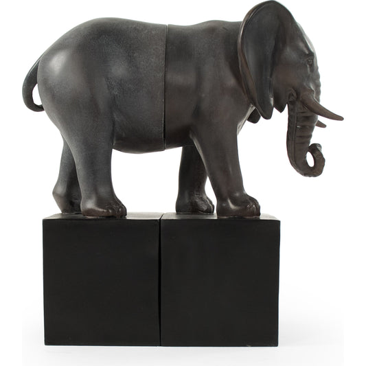 Resin Elephant Bookend by Zentique in off-black and resin. Made from resin in a traditional style.