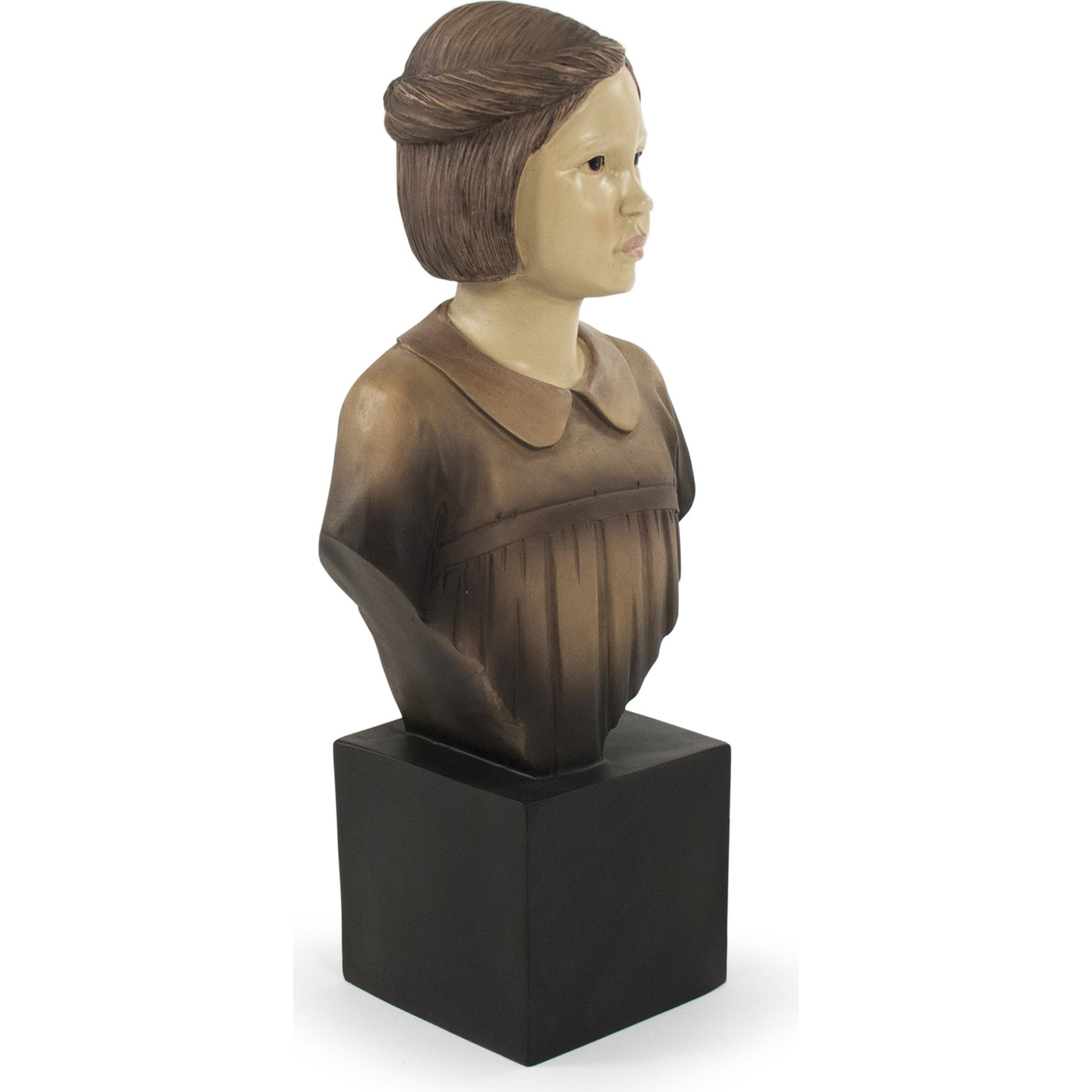 Resin Girl Bust by Zentique in beige, distressed browns, black and resin. Made from resin in a traditional style.