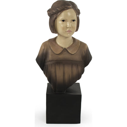 Resin Girl Bust by Zentique in beige, distressed browns, black and resin. Made from resin in a traditional style.