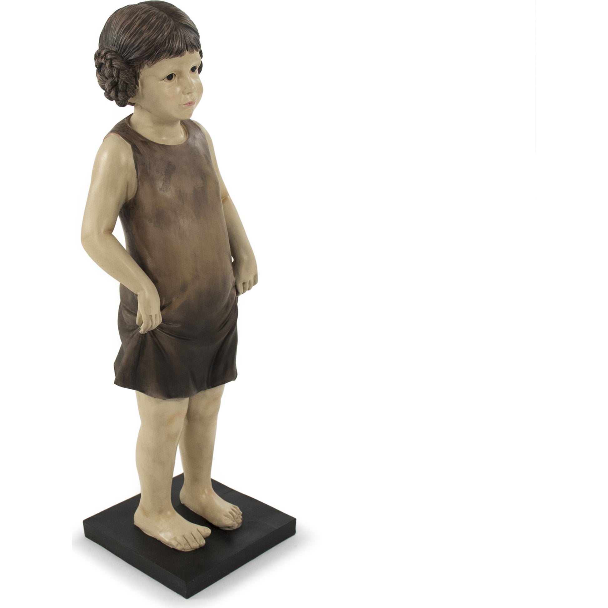 Resin Girl Statue by Zentique in beige, distressed browns, black and resin. Made from resin in a traditional style.