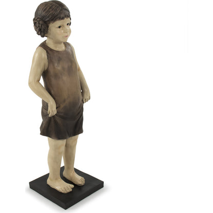 Resin Girl Statue by Zentique in beige, distressed browns, black and resin. Made from resin in a traditional style.