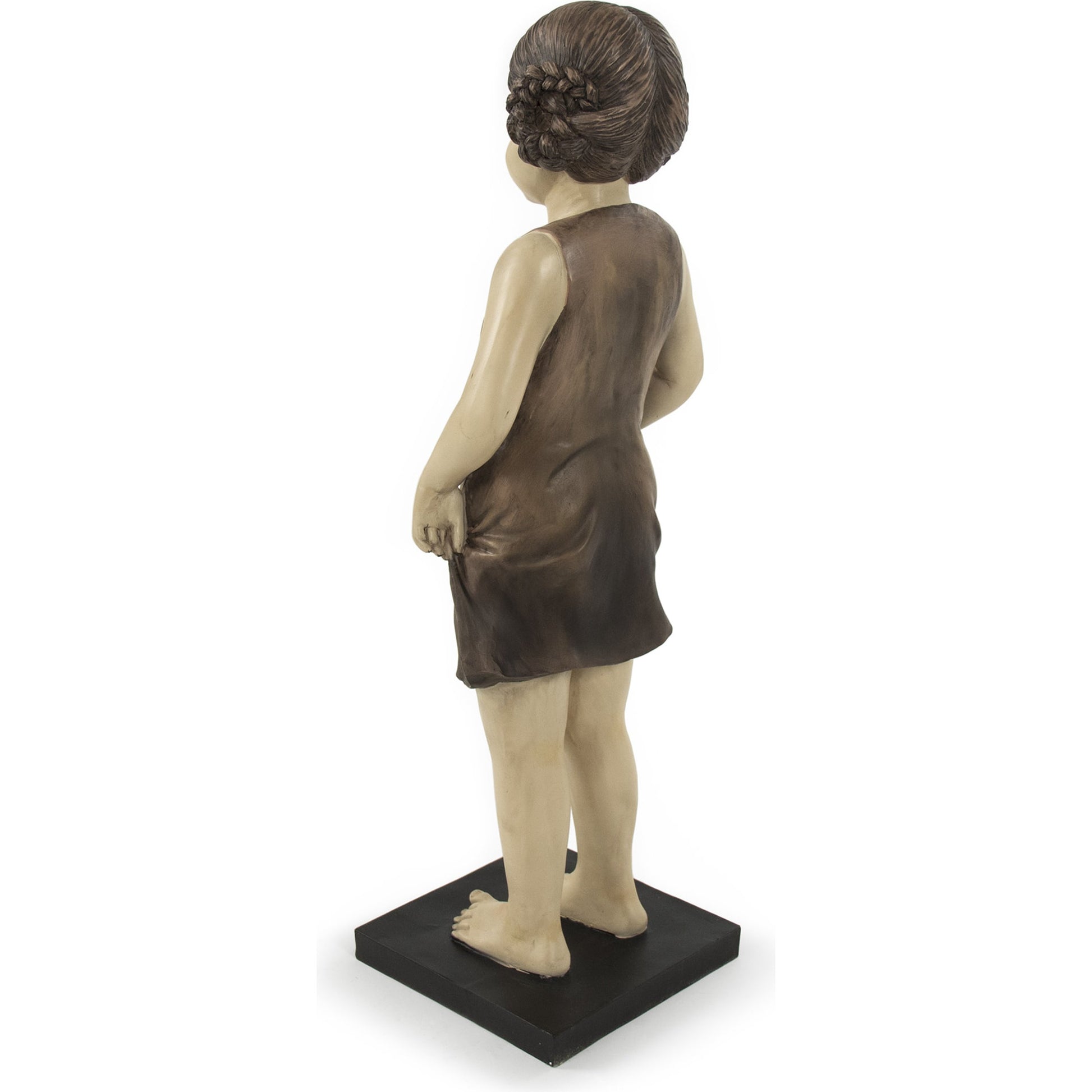 Resin Girl Statue by Zentique in beige, distressed browns, black and resin. Made from resin in a traditional style.