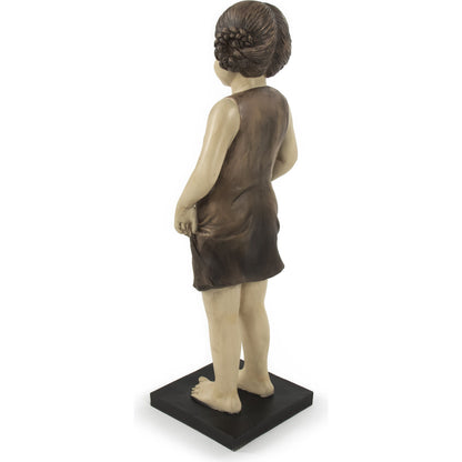 Resin Girl Statue by Zentique in beige, distressed browns, black and resin. Made from resin in a traditional style.