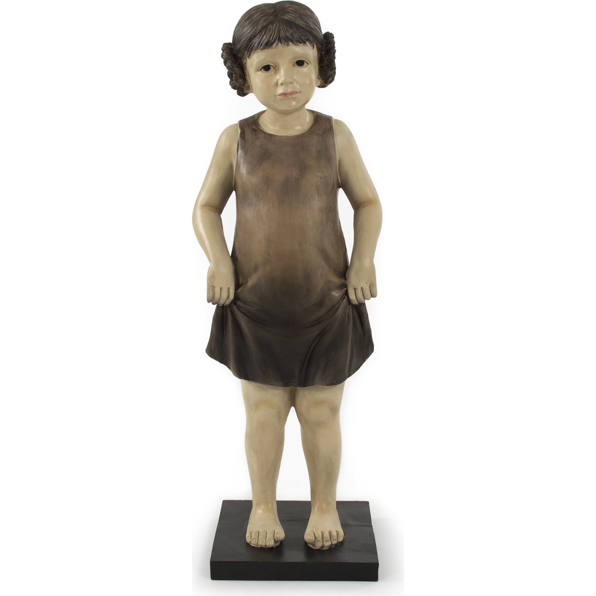 Resin Girl Statue by Zentique in beige, distressed browns, black and resin. Made from resin in a traditional style.