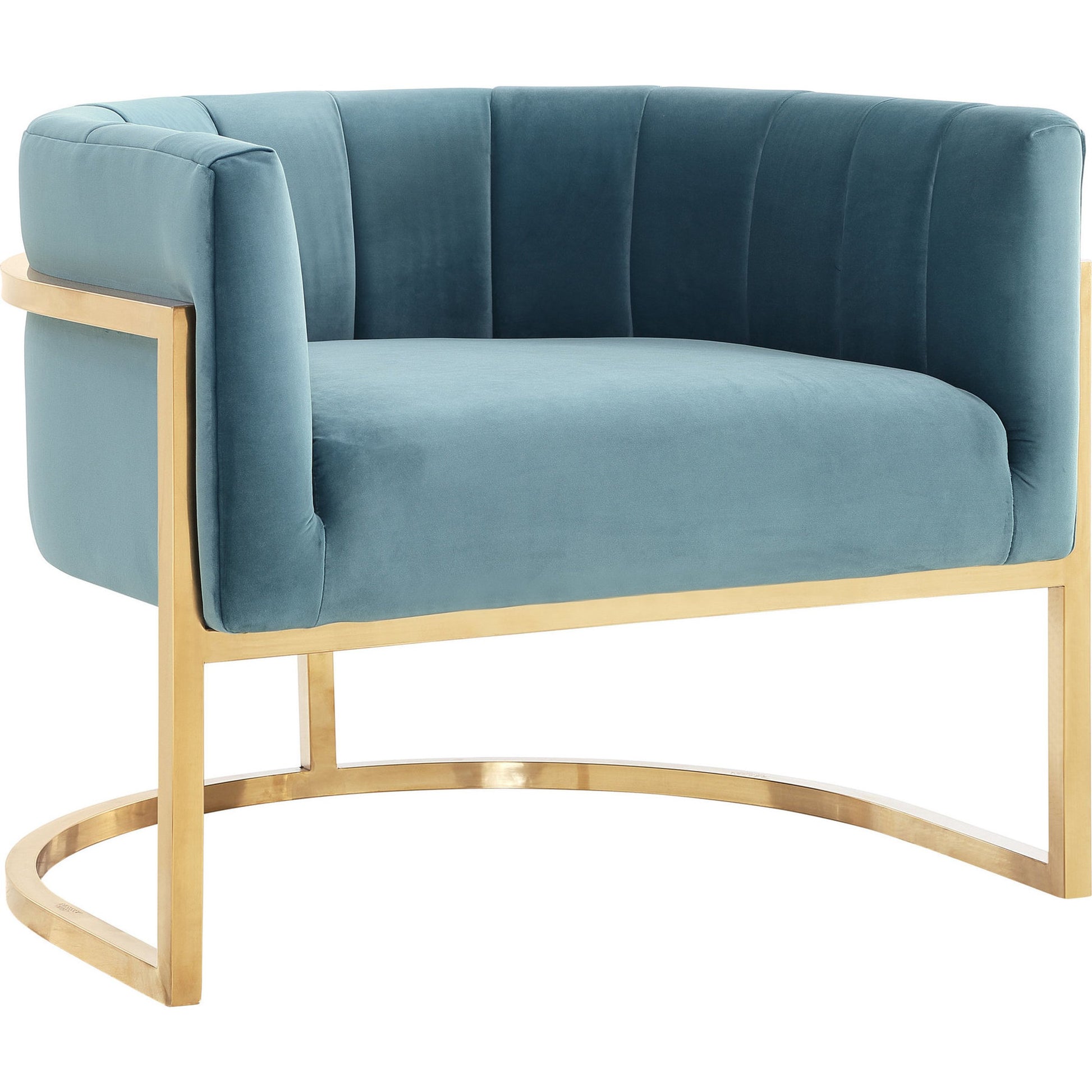 Gold Base Magnolia Chair by TOV Furniture in sea blue. Made from stainless steel, velvet in a modern style.