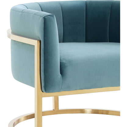 Gold Base Magnolia Chair by TOV Furniture in sea blue. Made from stainless steel, velvet in a modern style.