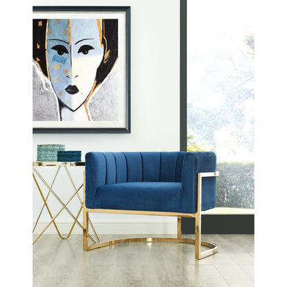 Gold Base Magnolia Chair by TOV Furniture in sea blue. Made from stainless steel, velvet in a modern style.