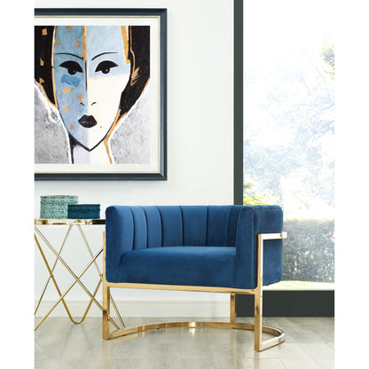 Gold Base Magnolia Chair by TOV Furniture in sea blue. Made from stainless steel, velvet in a modern style.