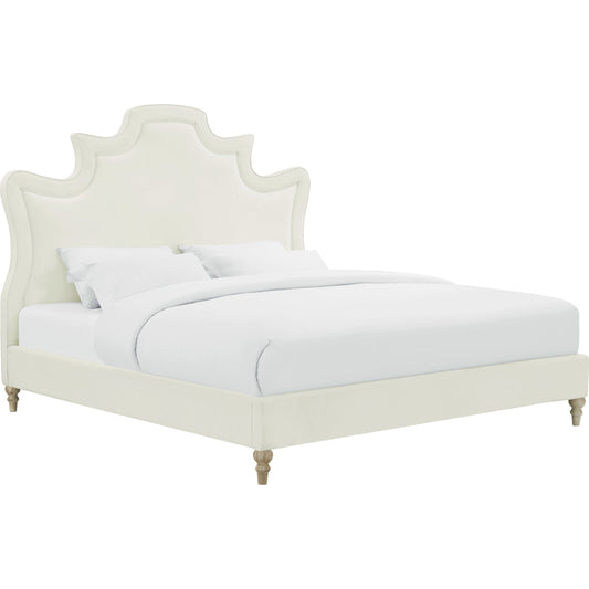 Serenity Bed by TOV Furniture in cream. Made from velvet, wood in a modern style.