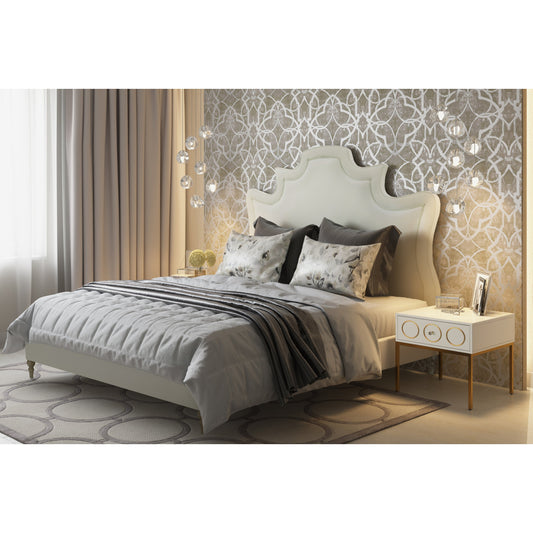 Serenity Bed by TOV Furniture in cream. Made from velvet, wood in a modern style.