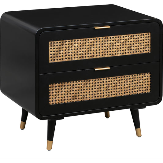 Christine Nightstand by TOV Furniture in black. Made from acacia, mdf, metal in a modern style.