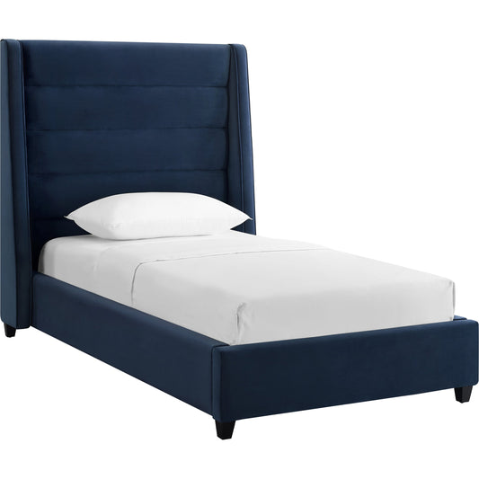 Koah Velvet Bed by TOV Furniture in navy. Made from velvet in a modern style.