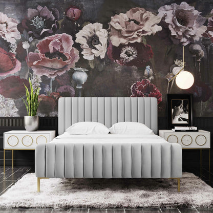 Angela Bed by TOV Furniture. Made from velvet in a transitional style.