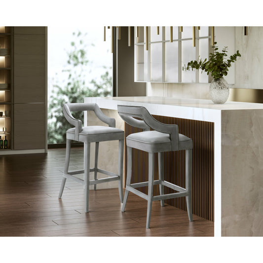 Tiffany Velvet Counter Stool by TOV Furniture in gray. Made from velvet, birch in a transitional style.