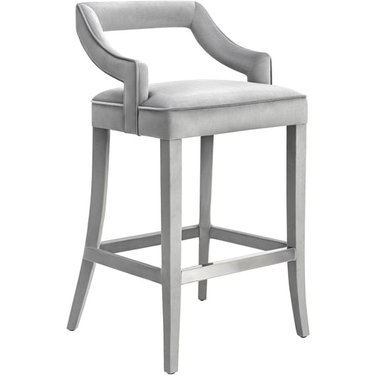 Tiffany Velvet Counter Stool by TOV Furniture in gray. Made from velvet, birch in a transitional style.