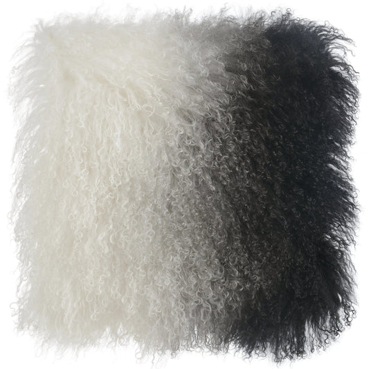 Tibetan Sheep Pillow Gradient by TOV Furniture in white, black. Made from sheepskin in a modern style.