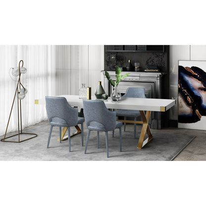 Adeline Dining Table by TOV Furniture in white, gold. Made from mdf, stainless steel in a modern style.