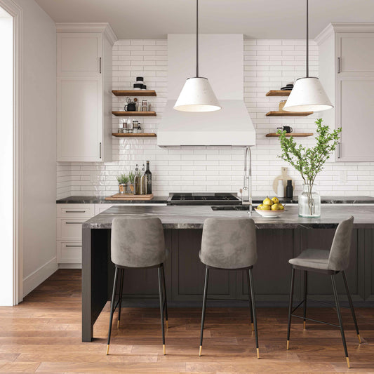 Evora Velvet Counter Stool (Set of 2) by TOV Furniture in gray. Made from velvet in a transitional style.