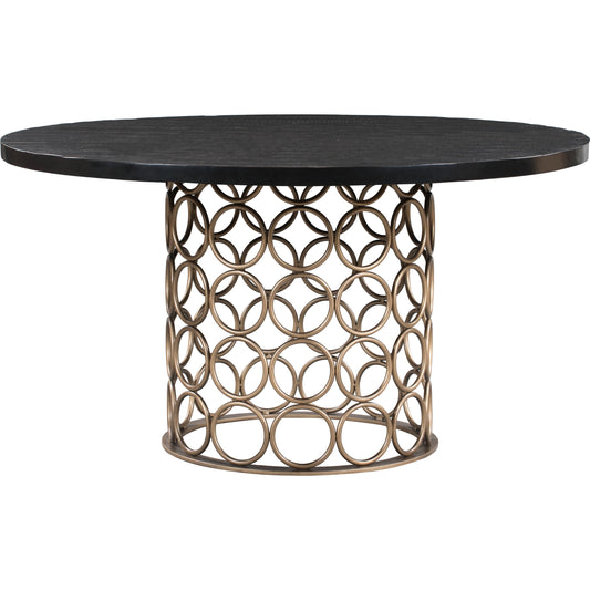 Valentina Round Dining Table by TOV Furniture in top: rubbed black, base: antique brass. Made from solid acacia wood, metal in a transitional style.