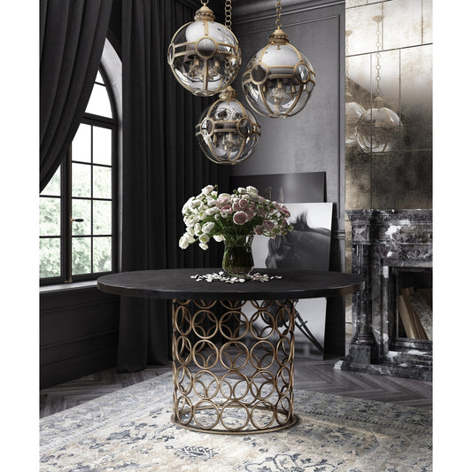 Valentina Round Dining Table by TOV Furniture in top: rubbed black, base: antique brass. Made from solid acacia wood, metal in a transitional style.