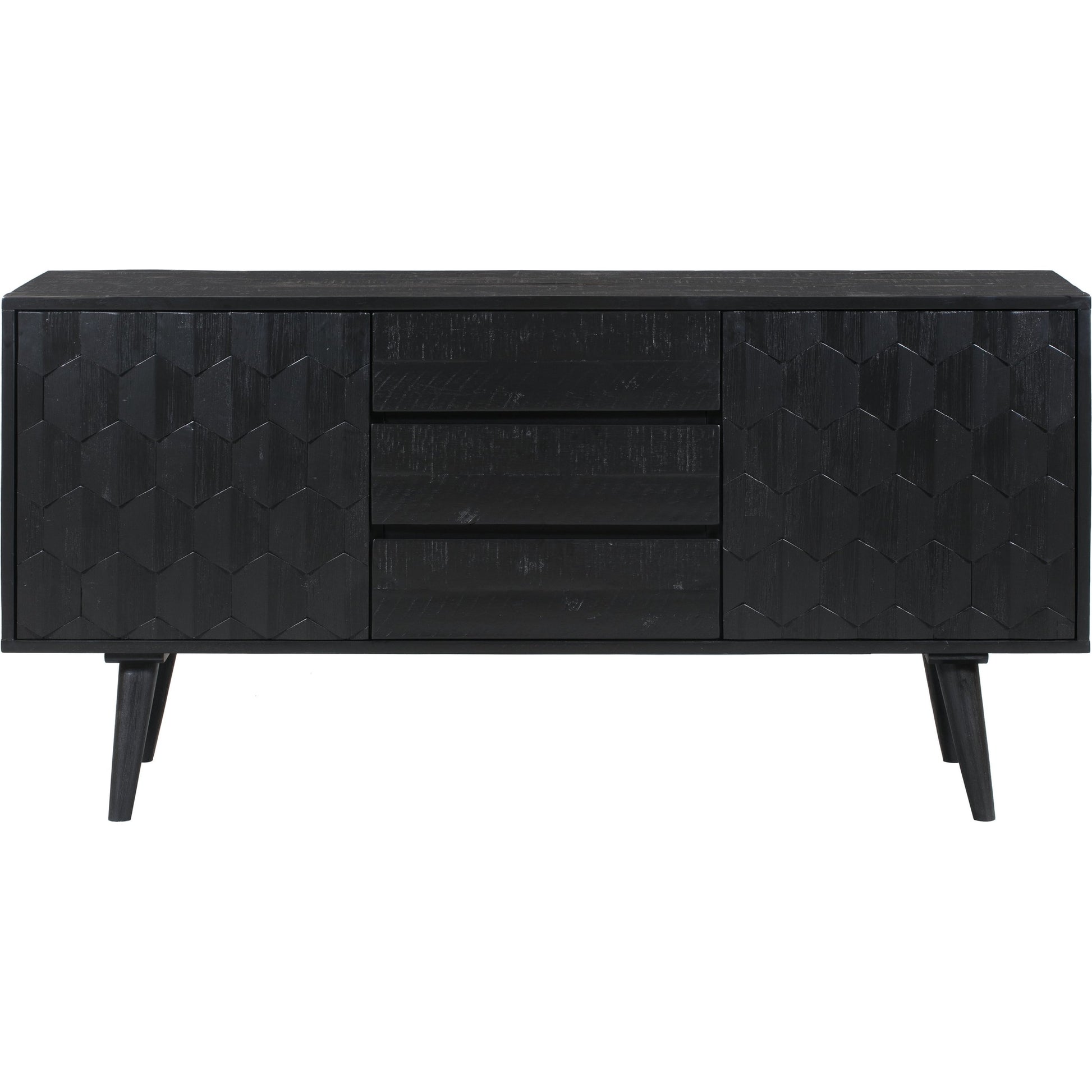 Valentina Buffet by TOV Furniture in rubbed black. Made from solid acacia, mdf, acacia veneer in a modern style.